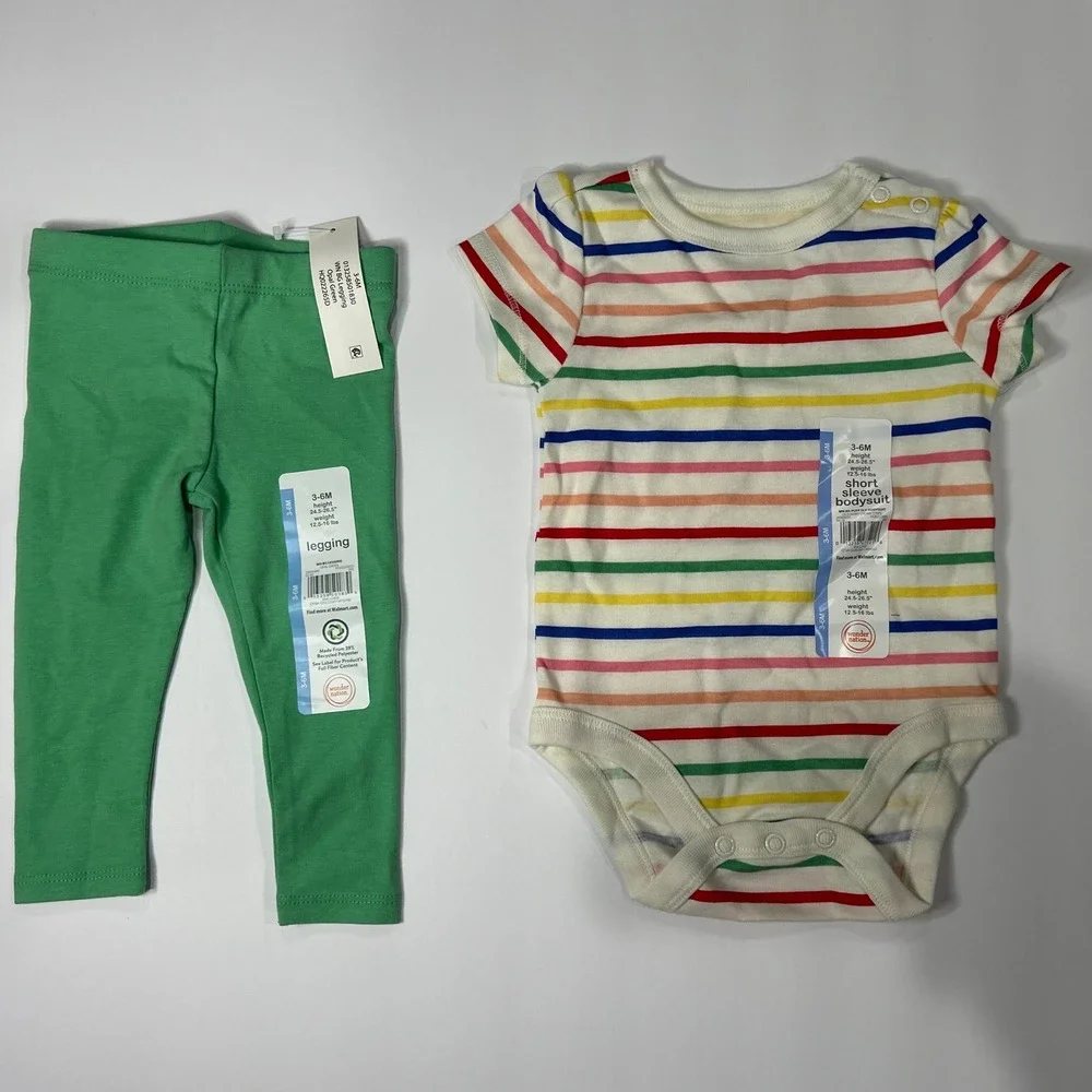 Wonder Nation Baby 4pc Set 3-6M Striped Toucan Crab Bodysuits Green Leggings NEW